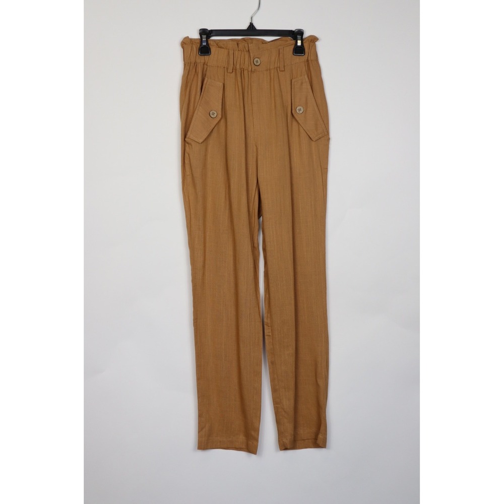 New In Women's Straight Leg Linen Blend Paper Bag Pants Size S